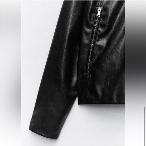 Zara Black Faux Leather Zip-Up Jacket - Picture 4 of 10